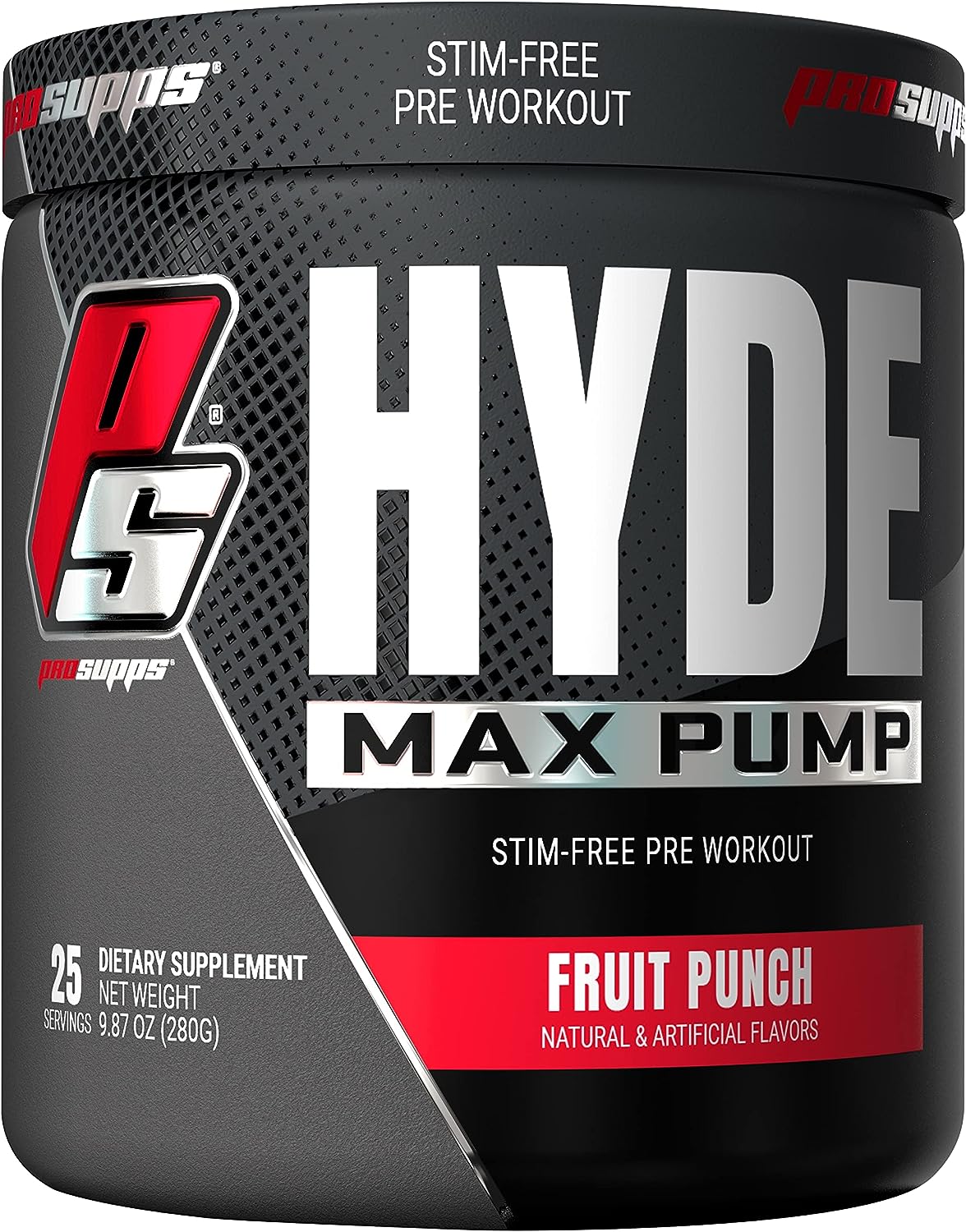 PROSUPPS Hyde Max Pump Pre Workout for Men and Women - Nitric Oxide Supplement for Pump and Endurance - Stimulant Free Pre Workout to Promote Blood Flow and Muscle Strength (Fruit Punch, 25 Servings)